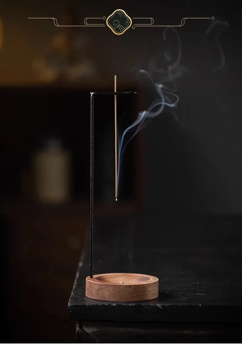 Upside Down Incense Burner | Wooden Round Incense Stick Holder & Tray