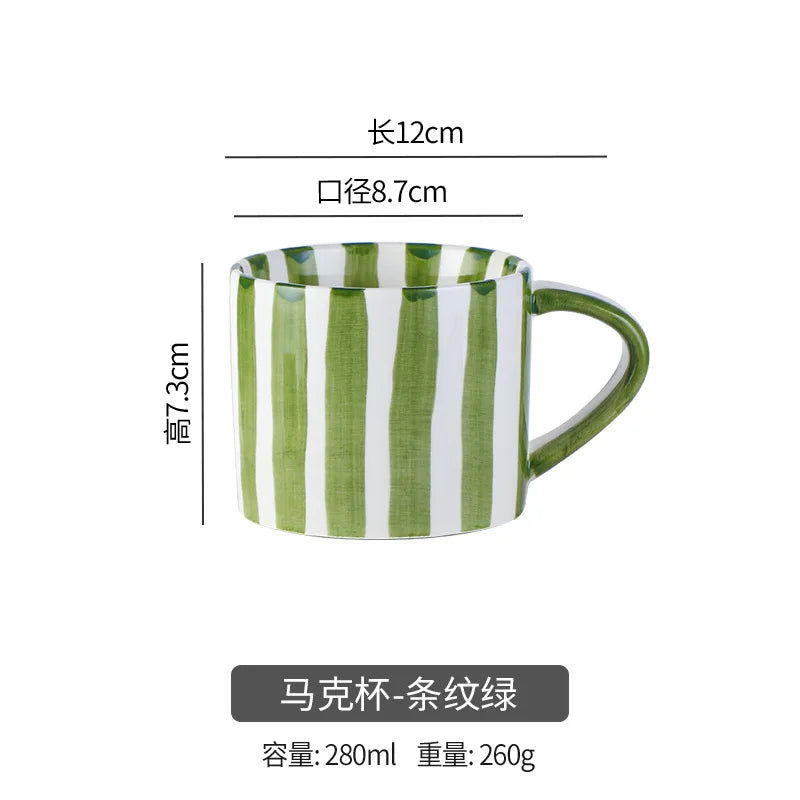 Simple Striped Ceramic Teacup Hotel Café Porcelain Coffee Cup 280ml