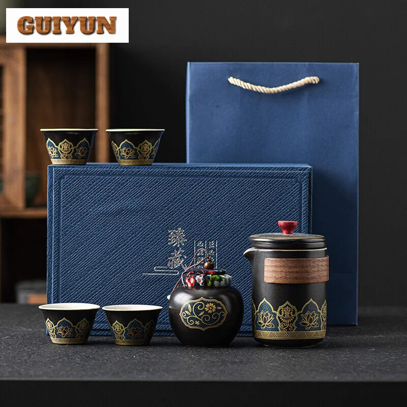 Portable Tea Ceremony Set | 1 Pot 4 Cups Travel Gift Box for Outdoor & Home