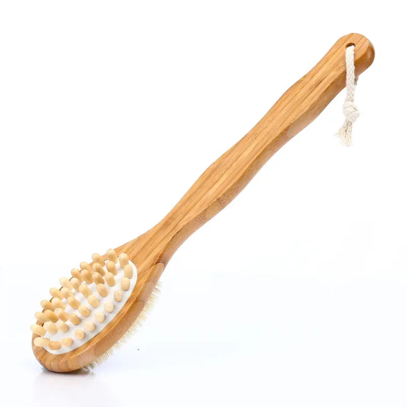Dry Body Brush | Natural Bristle Wood Back Brush for Exfoliation, Circulation & Cellulite