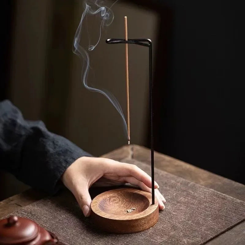Upside Down Incense Burner | Wooden Round Incense Stick Holder & Tray