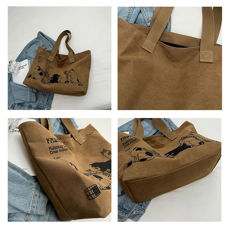 Women's Fashionable Canvas Tote Bag Spacious Durable Shoulder Bag with Zipper Closure Classic Design for Work