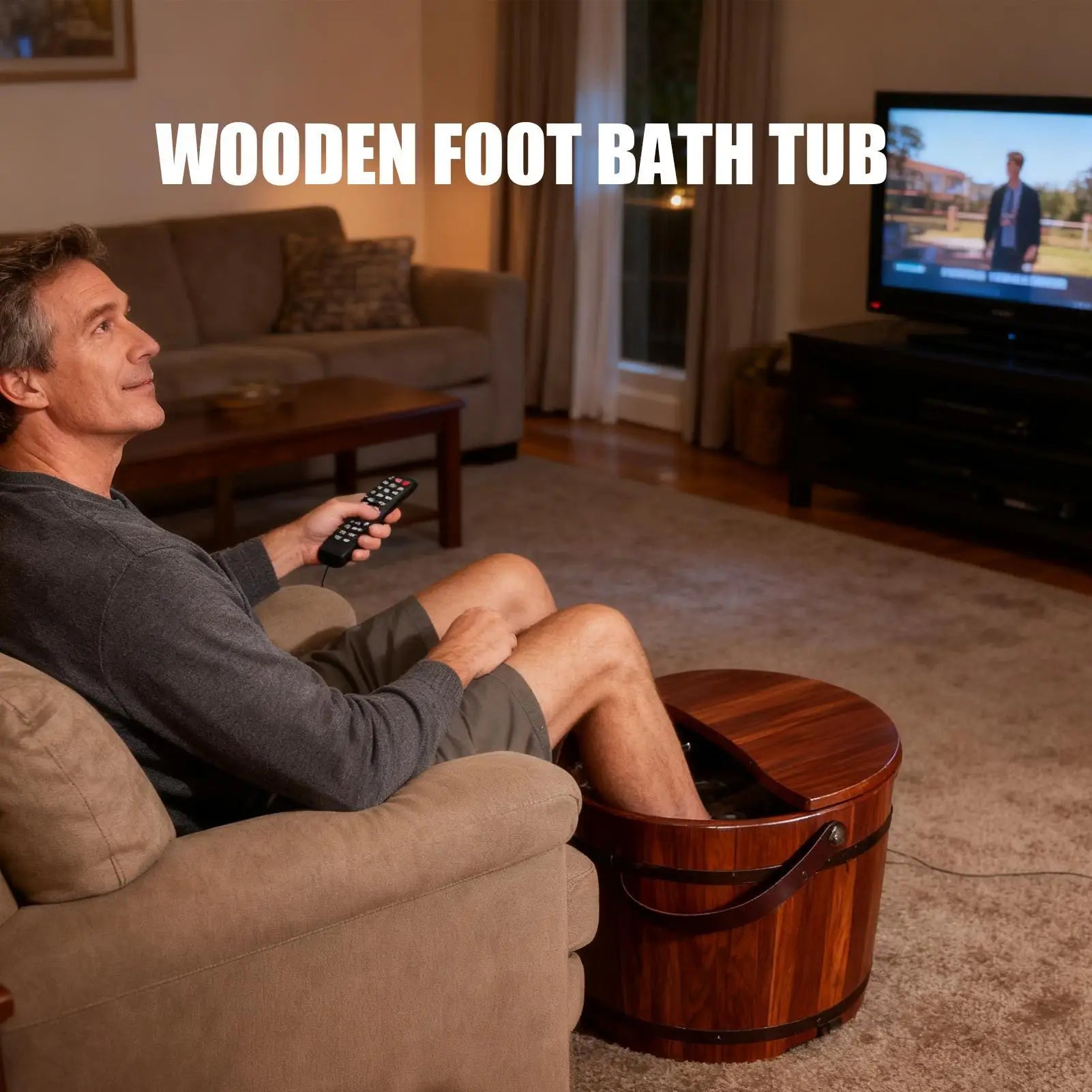 Wooden Foot Bath Tub with Lid Spa Soaking Basin for Relaxation Massage