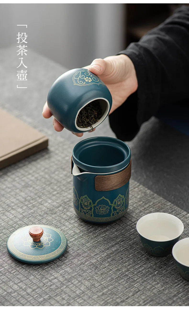 Portable Tea Ceremony Set | 1 Pot 4 Cups Travel Gift Box for Outdoor & Home