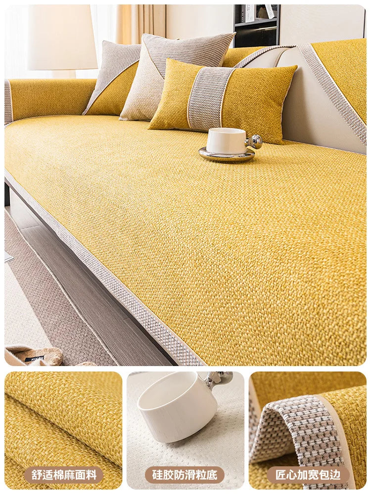 Non-Slip Linen Sofa Cover | All-Season Waterproof Couch Cushion Protector