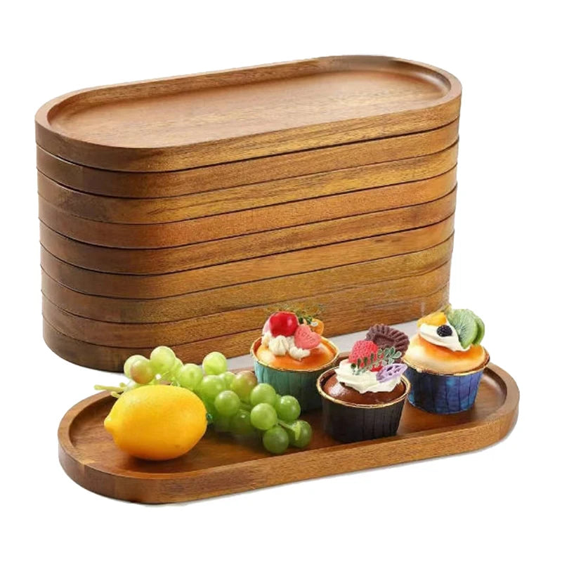 Solid Wood Food Serving Tray | Natural Wooden Tray for Kitchen, Dining & Home Décor