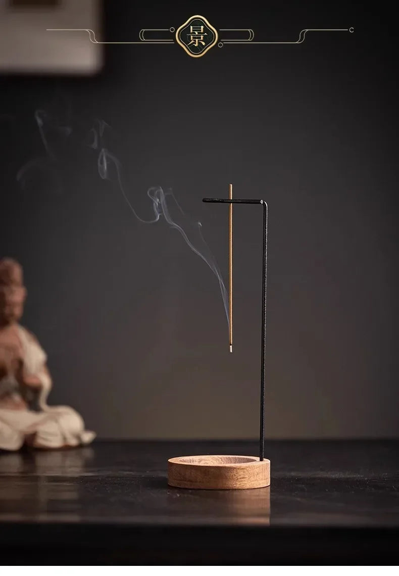 Upside Down Incense Burner | Wooden Round Incense Stick Holder & Tray