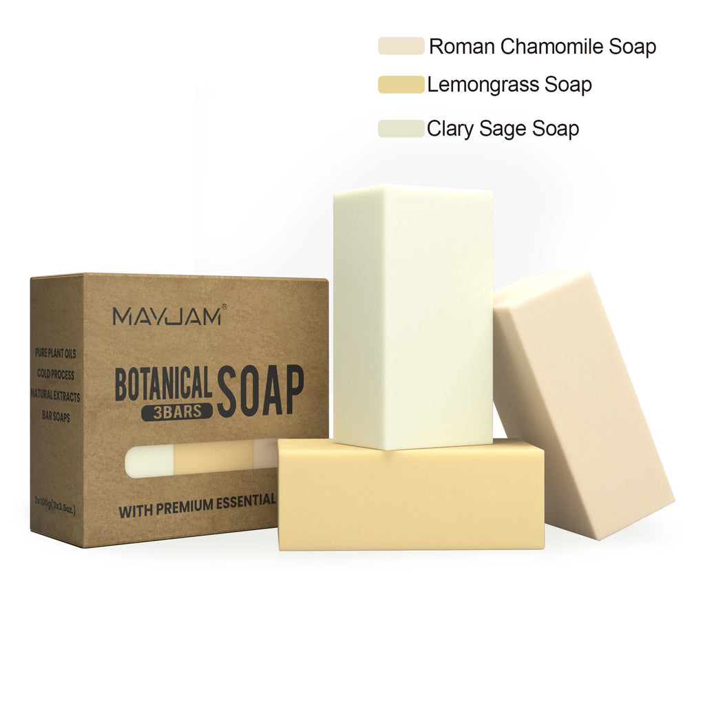 Handmade Essential Oil Soap Gift Set | 3-Pack Chamomile, Tea Tree, Lemongrass & Frankincense