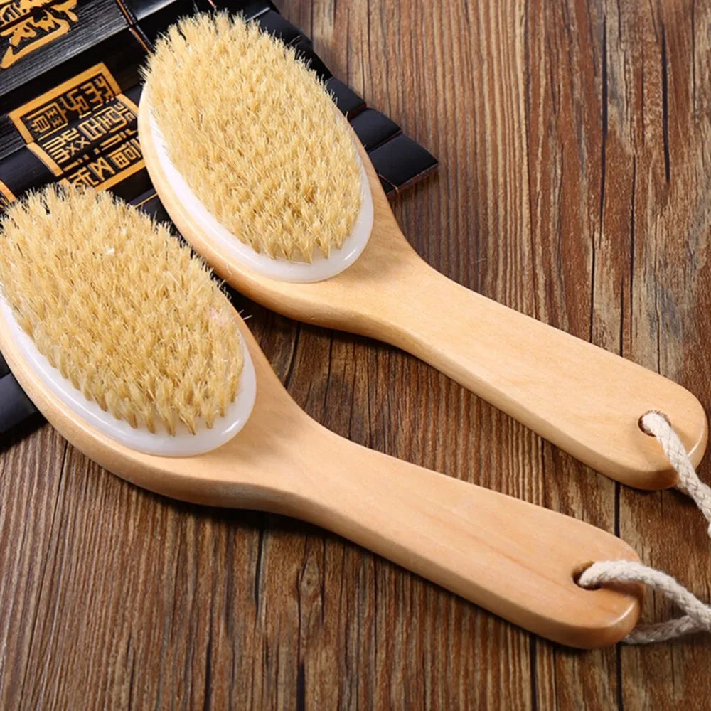 Dry Body Brush | Natural Bristle Wood Back Brush for Exfoliation, Circulation & Cellulite