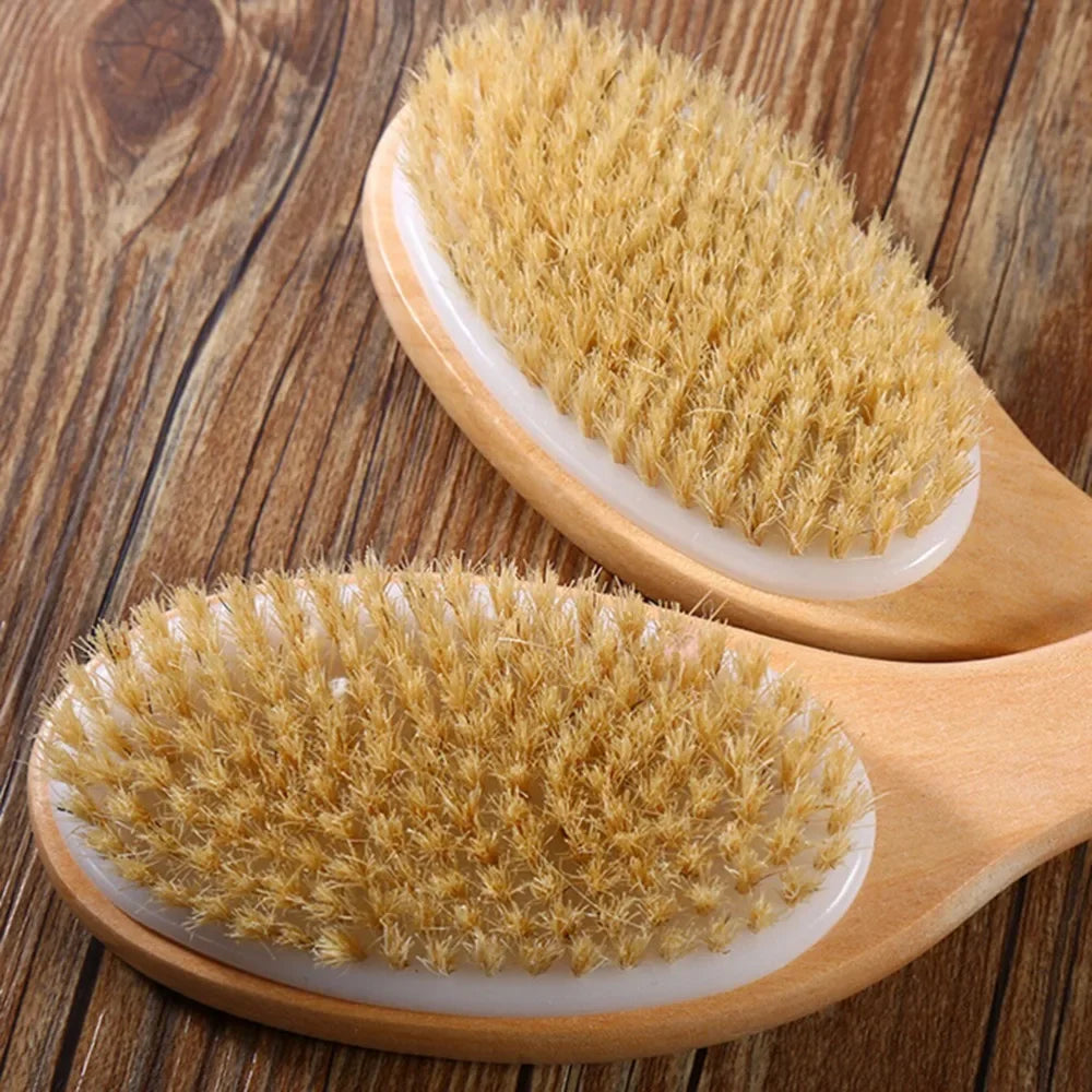 Dry Body Brush | Natural Bristle Wood Back Brush for Exfoliation, Circulation & Cellulite