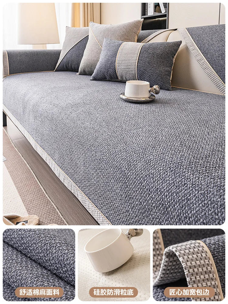 Non-Slip Linen Sofa Cover | All-Season Waterproof Couch Cushion Protector