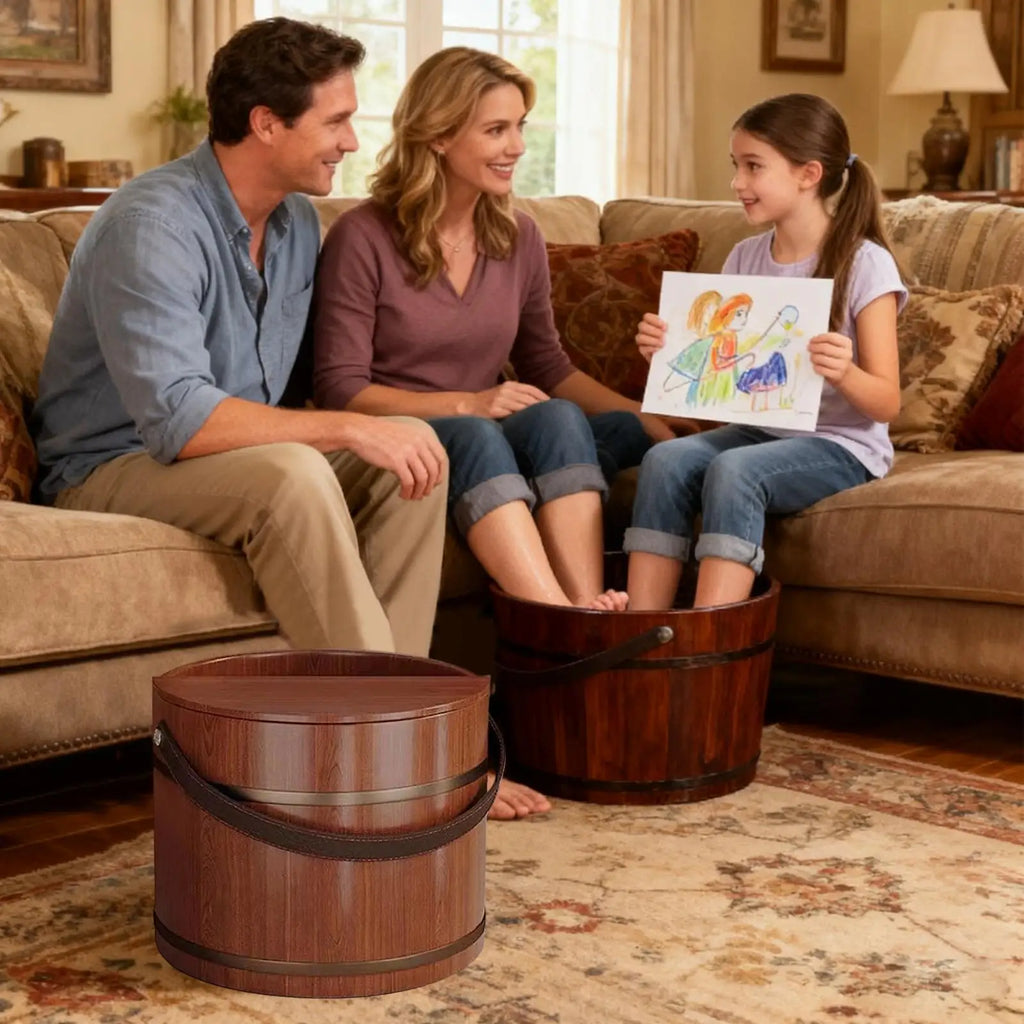 Wooden Foot Bath Tub with Lid Spa Soaking Basin for Relaxation Massage