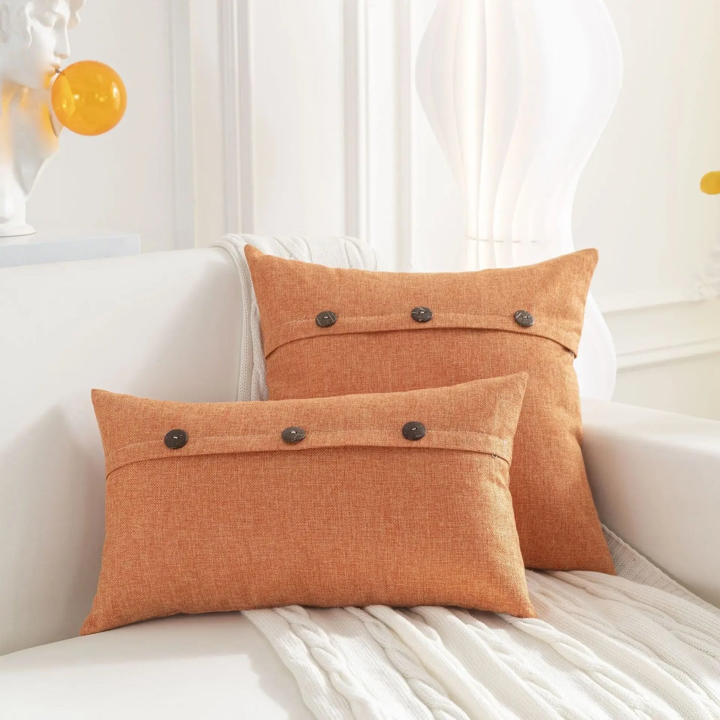 Nordic Linen Cushion Cover with Button | Plain Decorative Pillow Case for Sofa & Living Room