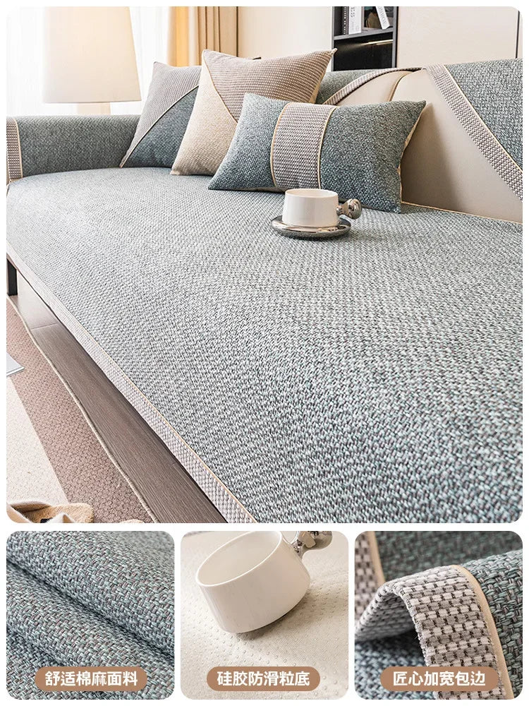 Non-Slip Linen Sofa Cover | All-Season Waterproof Couch Cushion Protector