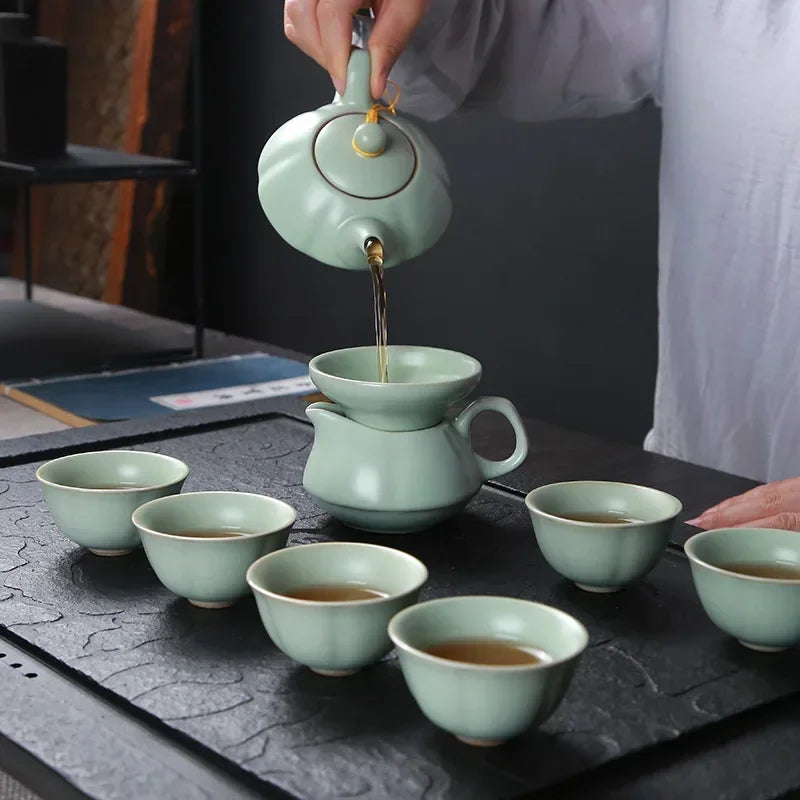 Premium Ceramic Tea Set | Coloured Glaze Teaware Gift Box for 6 | Business & Home Gifting