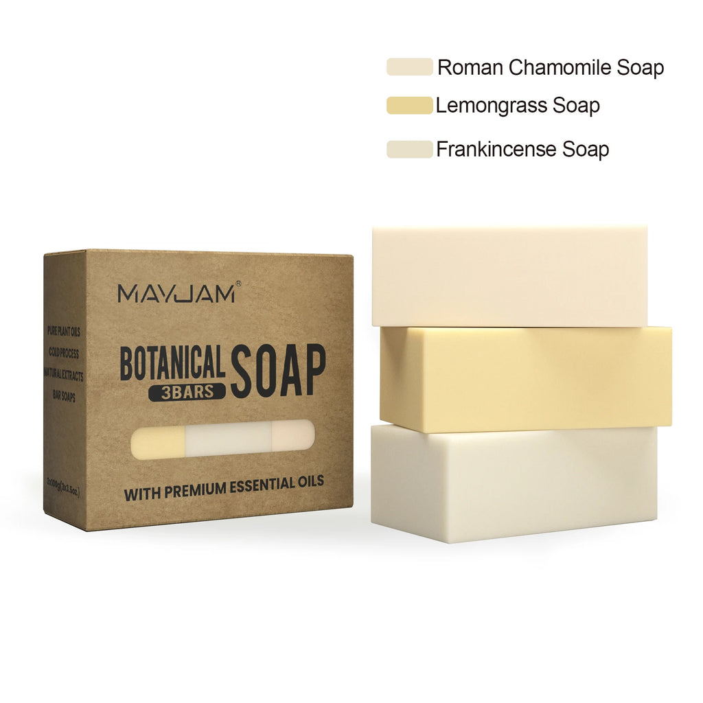 Handmade Essential Oil Soap Gift Set | 3-Pack Chamomile, Tea Tree, Lemongrass & Frankincense