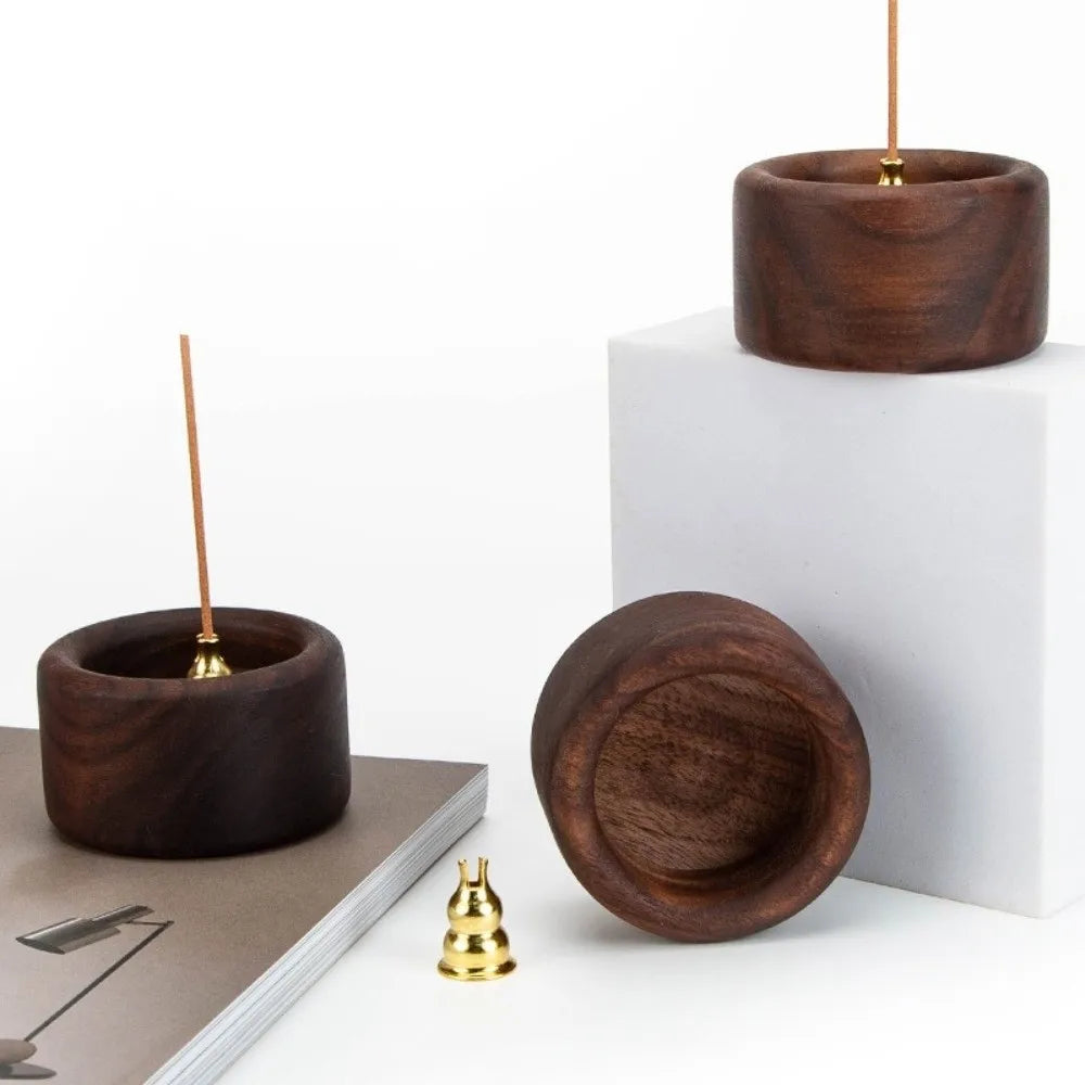 Retro Wooden Incense Holder | Round Handmade Incense Stick Burner for Meditation