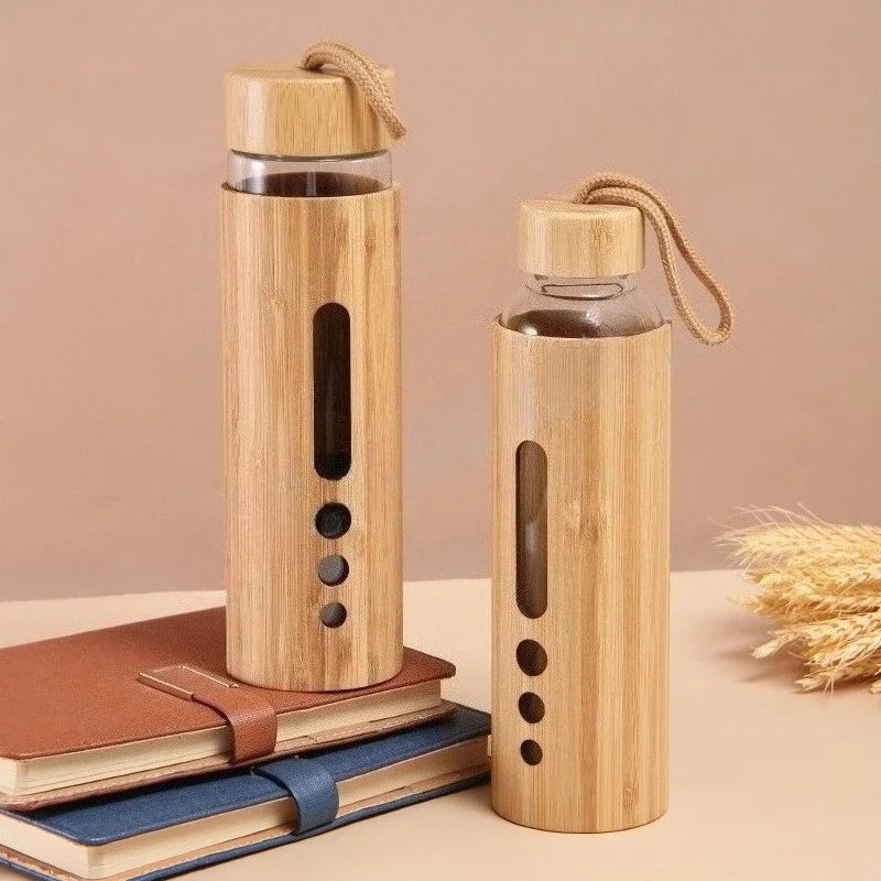 550ml Borosilicate Glass Water Bottle | Bamboo Sleeve Eco-Friendly Reusable Travel Drinkware