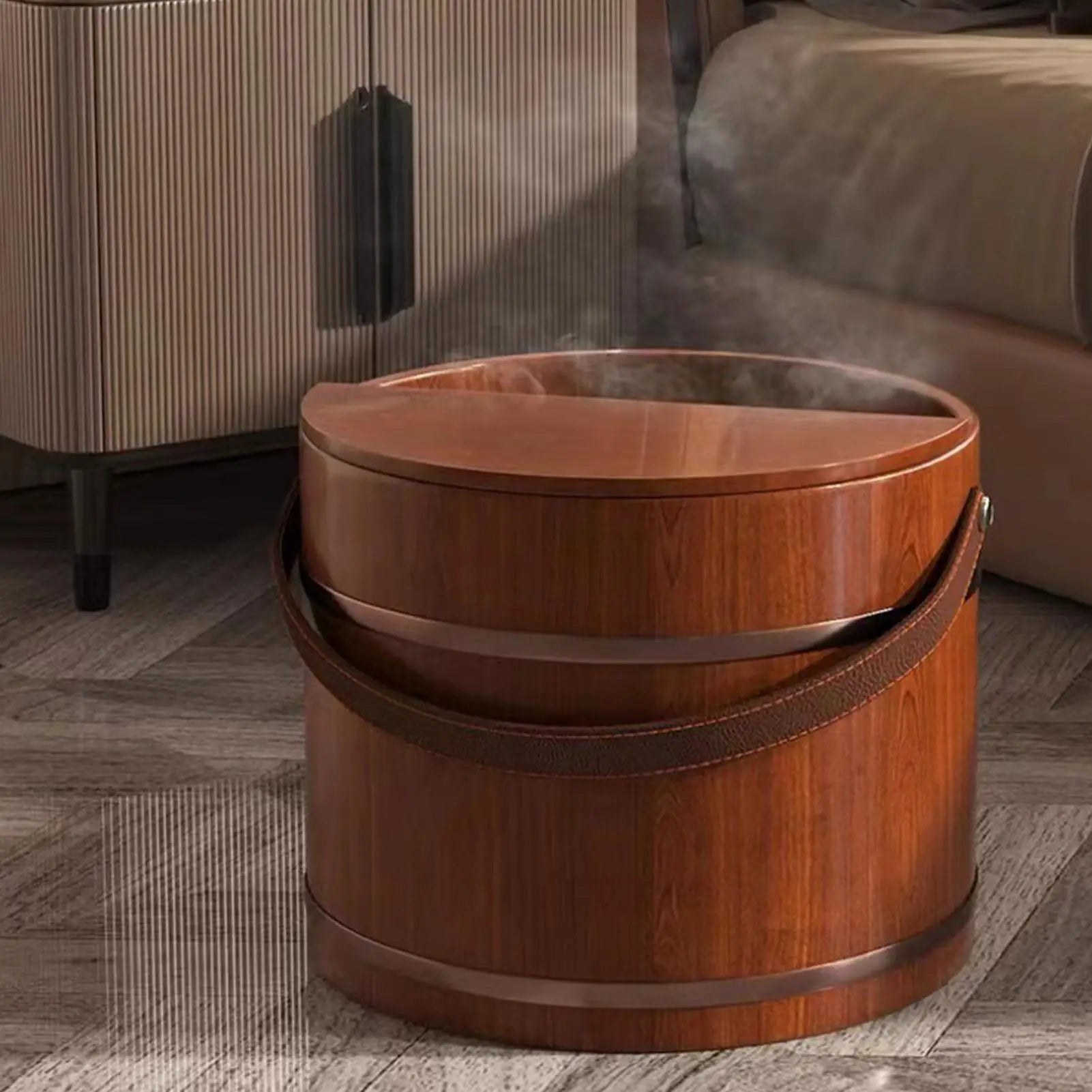 Wooden Foot Bath Tub with Lid Spa Soaking Basin for Relaxation Massage