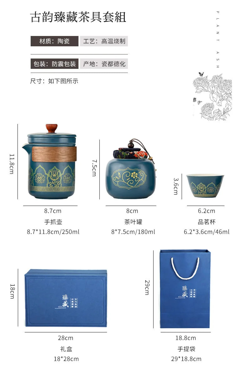 Portable Tea Ceremony Set | 1 Pot 4 Cups Travel Gift Box for Outdoor & Home