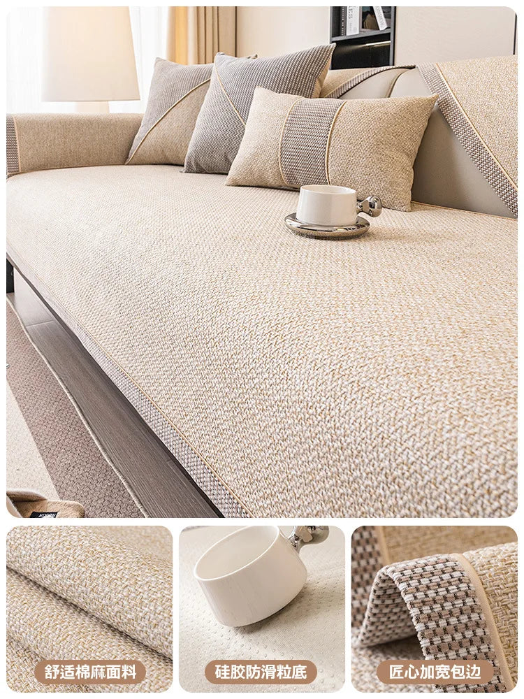 Non-Slip Linen Sofa Cover | All-Season Waterproof Couch Cushion Protector