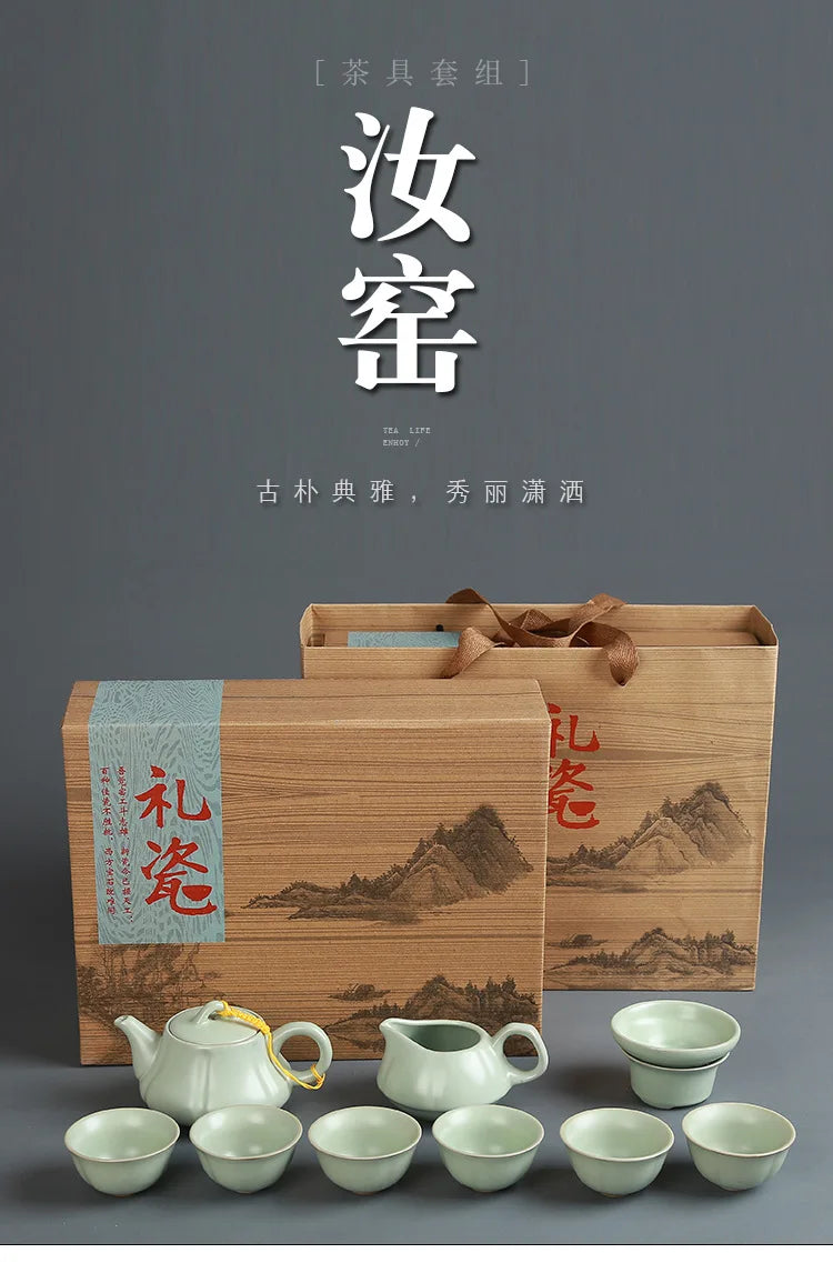 Premium Ceramic Tea Set | Coloured Glaze Teaware Gift Box for 6 | Business & Home Gifting