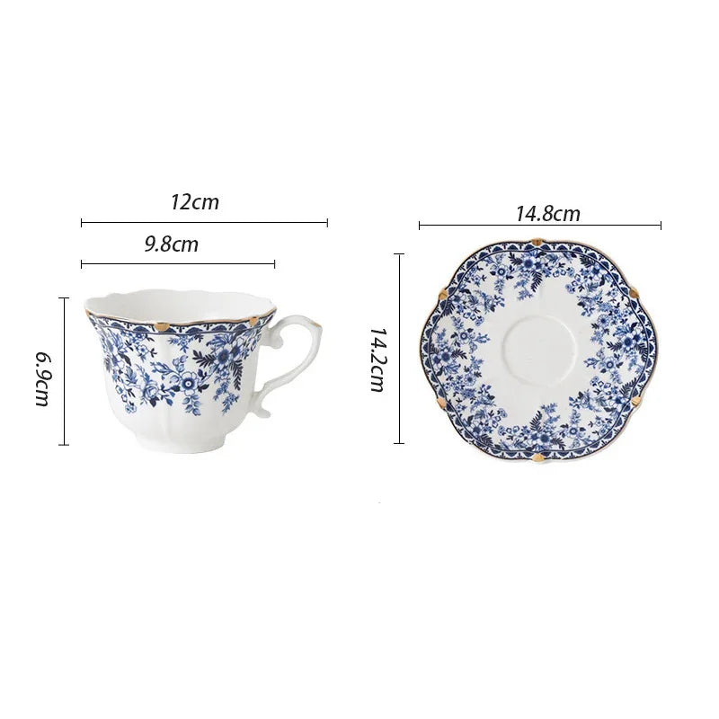 English Style Blue & White Porcelain Coffee Cup | Ceramic Cup with Tray