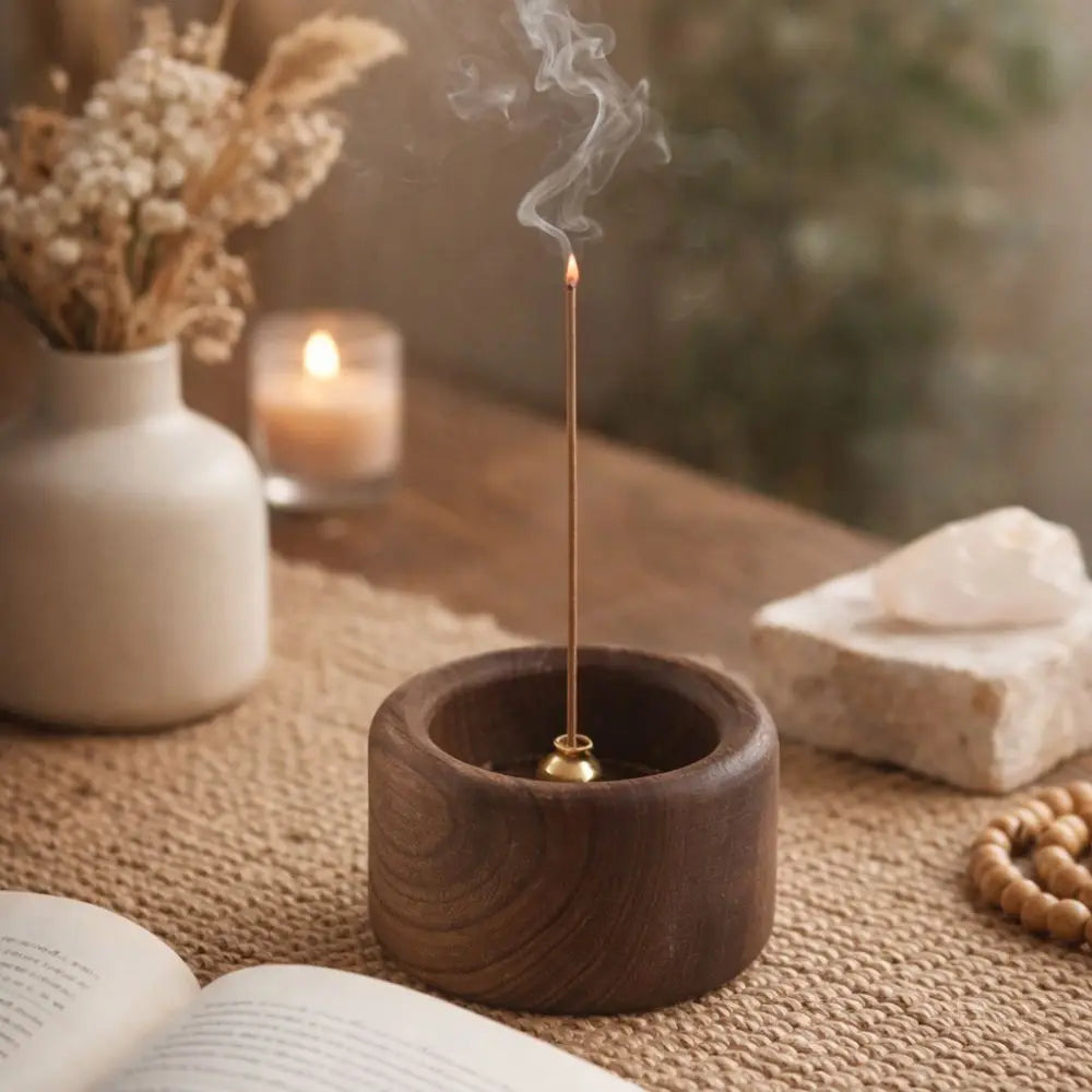 Retro Wooden Incense Holder | Round Handmade Incense Stick Burner for Meditation