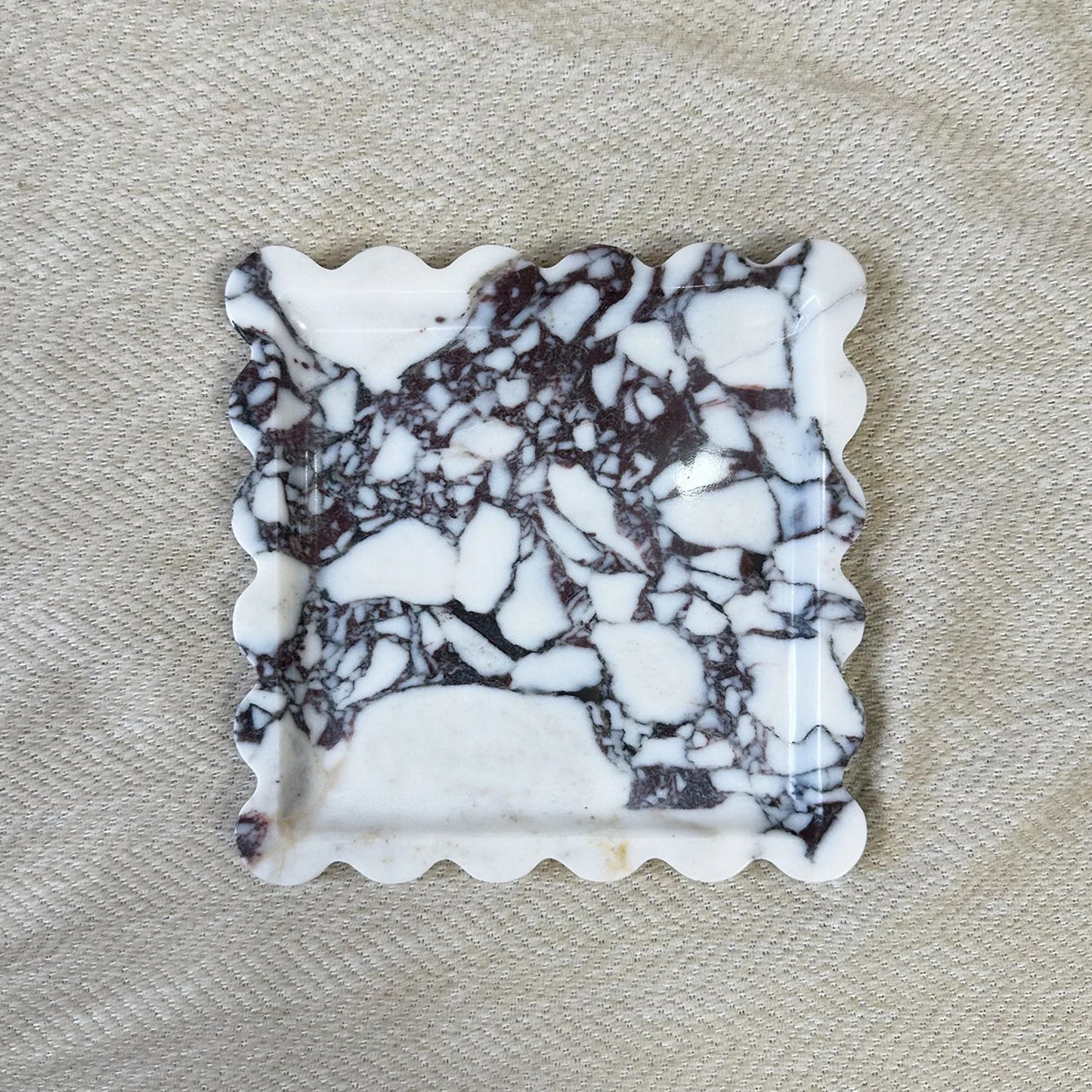 Travertine Stone Tray | Square Scalloped Edge Natural Stone Jewellery & Vanity Organiser