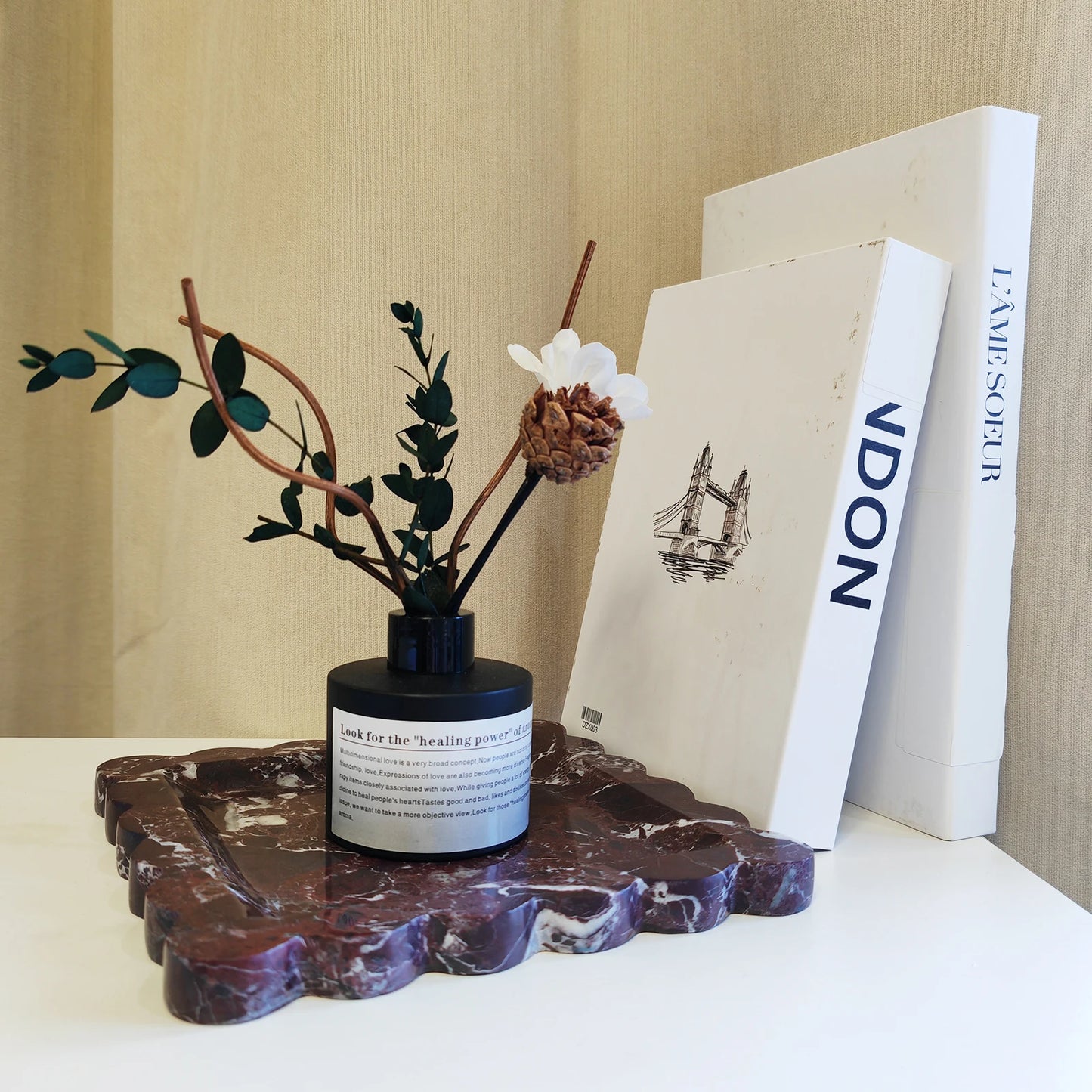 Travertine Stone Tray | Square Scalloped Edge Natural Stone Jewellery & Vanity Organiser