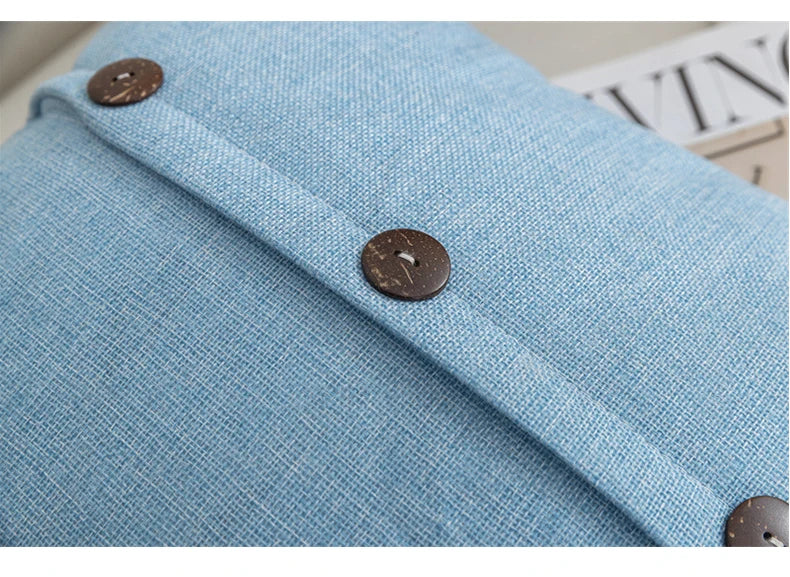 Nordic Linen Cushion Cover with Button | Plain Decorative Pillow Case for Sofa & Living Room
