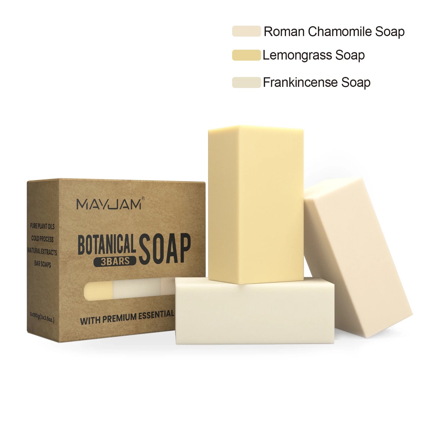 Handmade Essential Oil Soap Gift Set | 3-Pack Chamomile, Tea Tree, Lemongrass & Frankincense