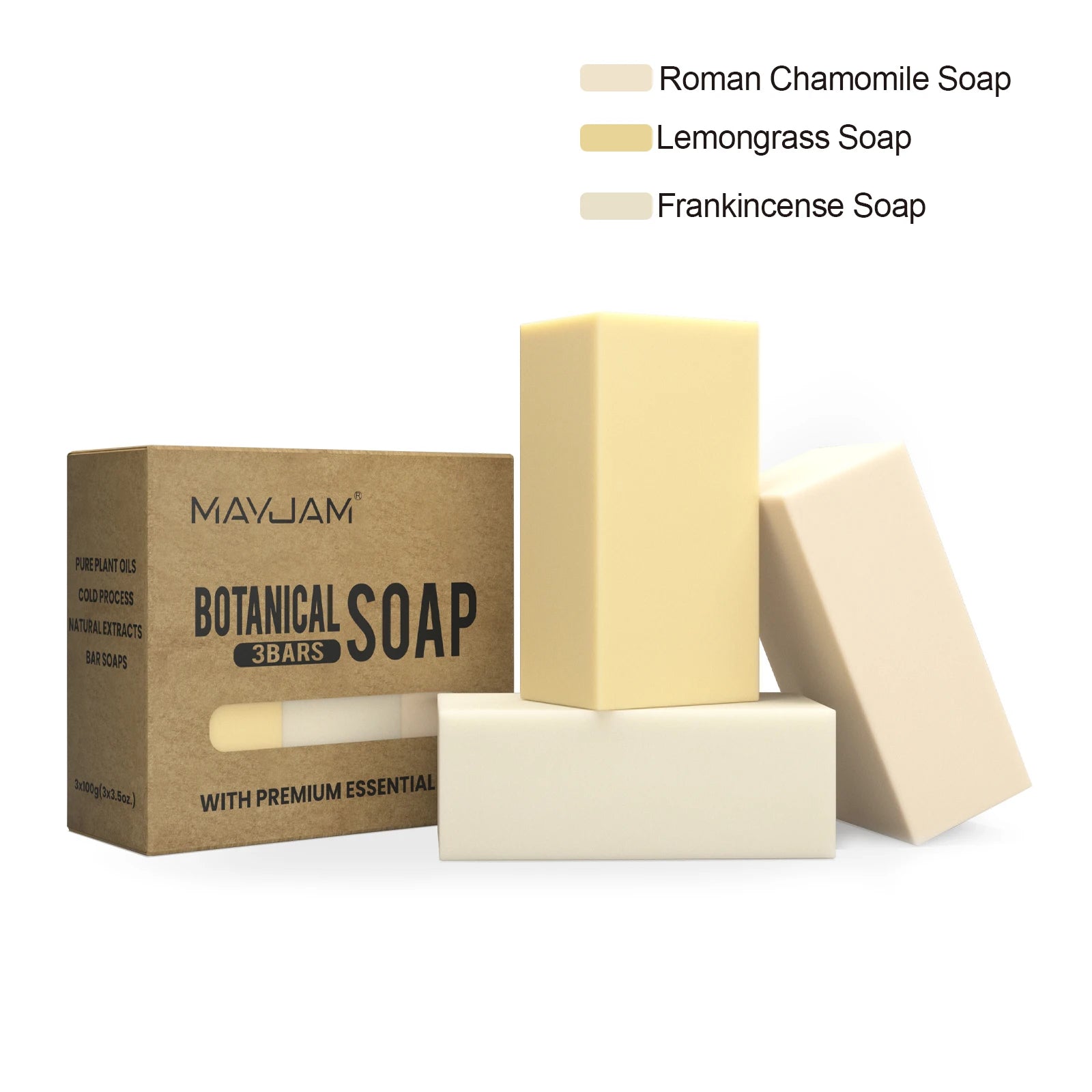 Handmade Essential Oil Soap Gift Set | 3-Pack Chamomile, Tea Tree, Lemongrass & Frankincense