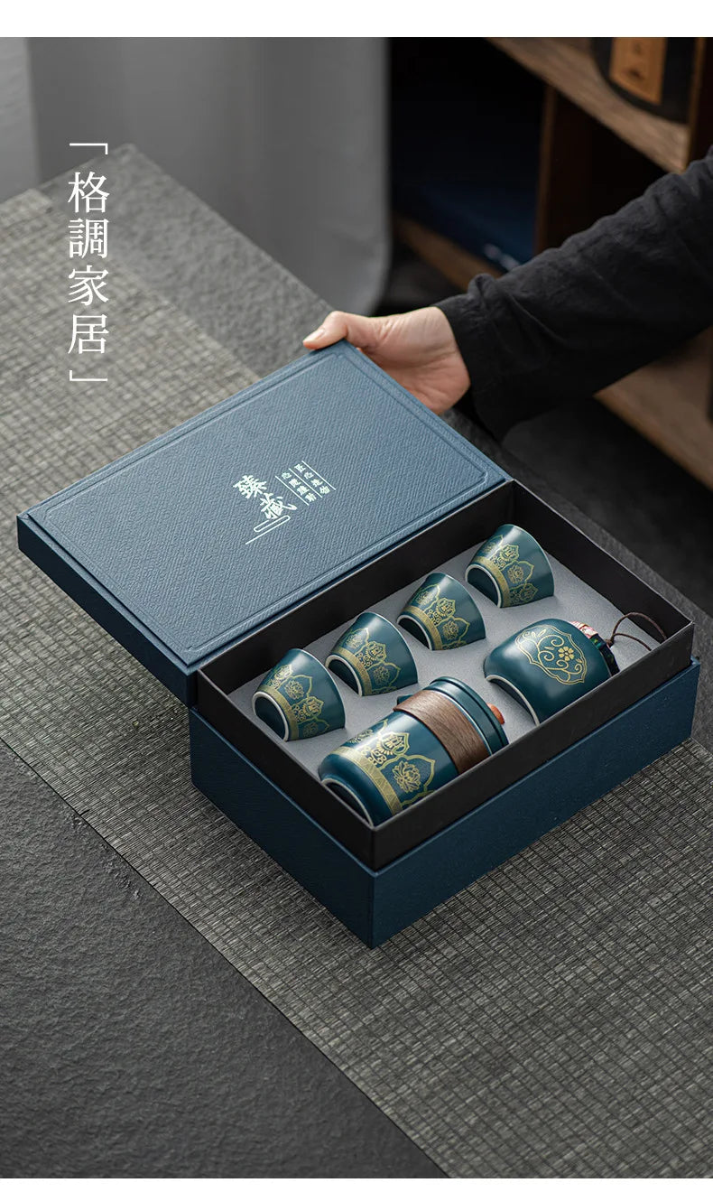 Portable Tea Ceremony Set | 1 Pot 4 Cups Travel Gift Box for Outdoor & Home