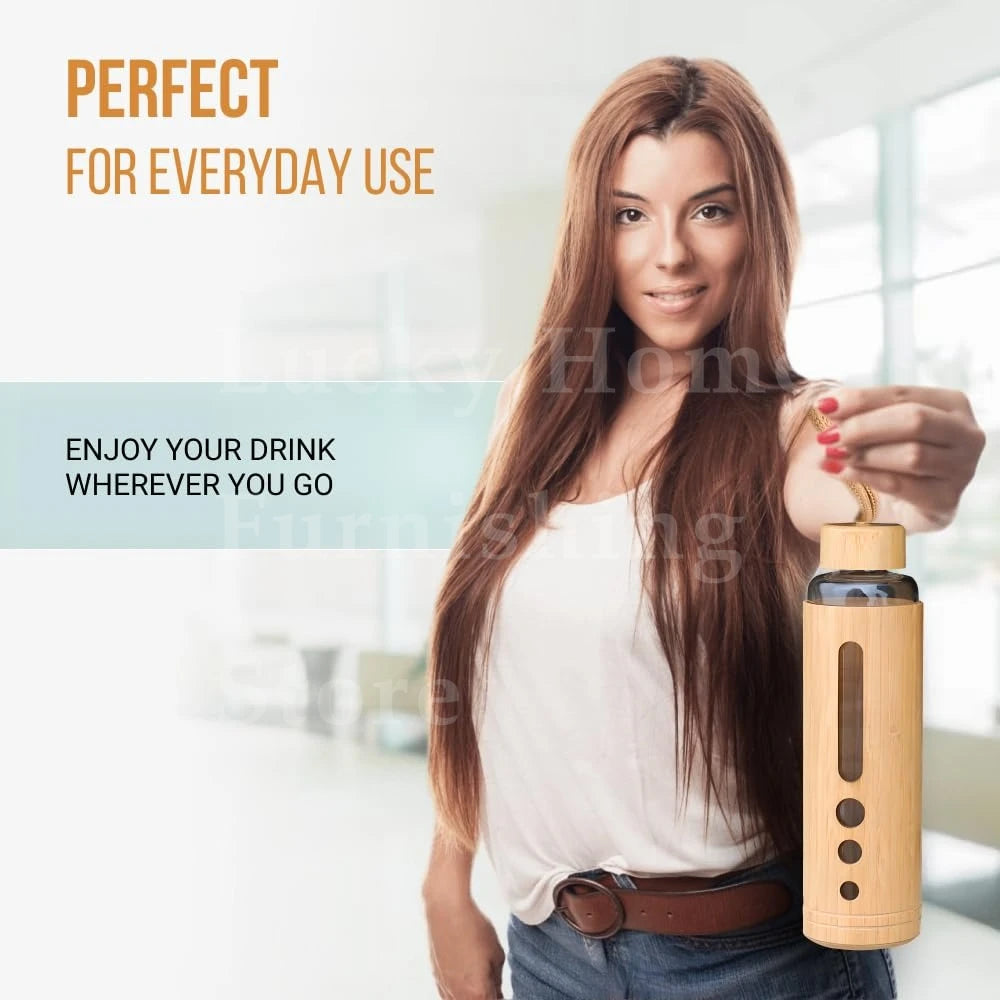 550ml Borosilicate Glass Water Bottle | Bamboo Sleeve Eco-Friendly Reusable Travel Drinkware