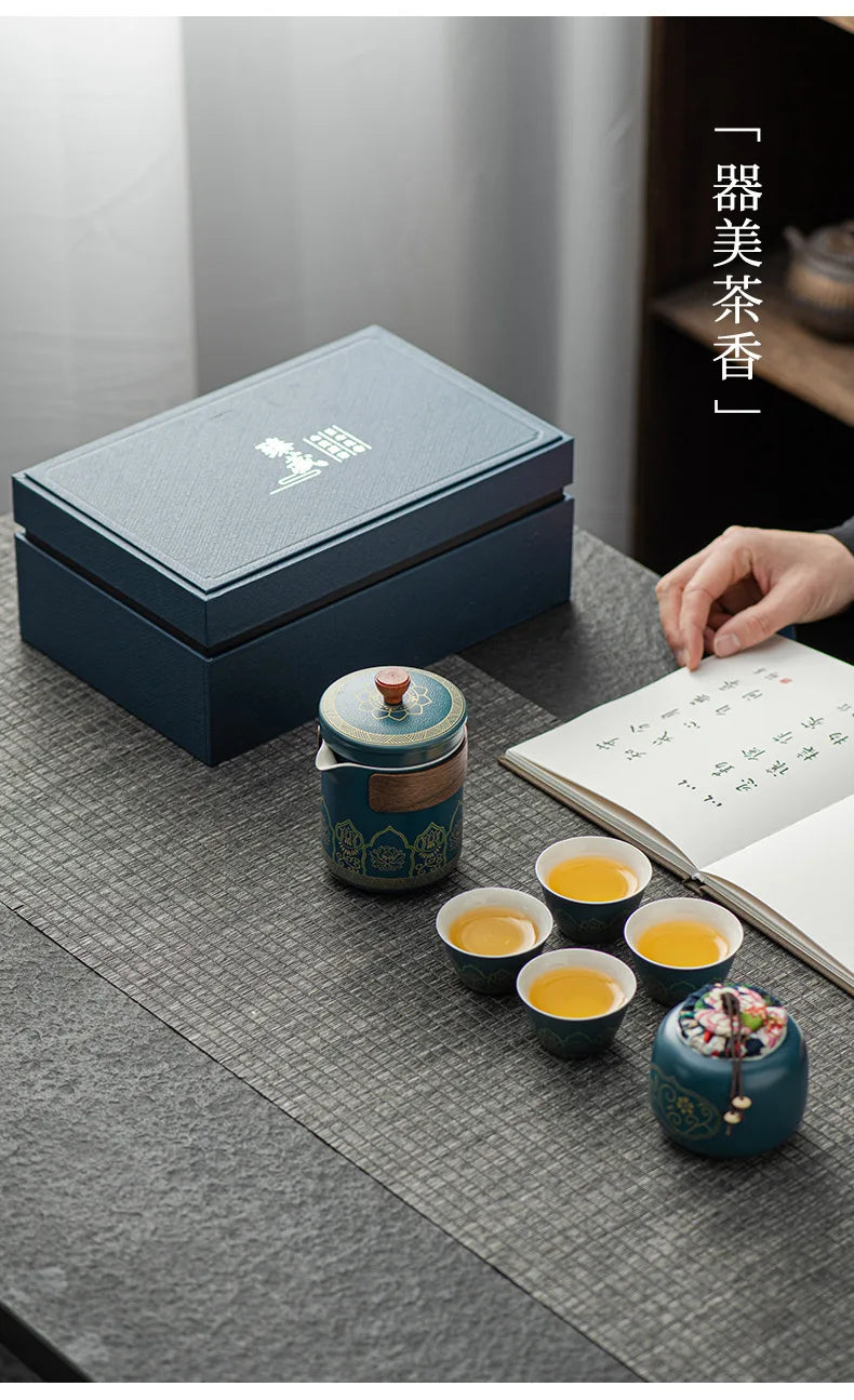 Portable Tea Ceremony Set | 1 Pot 4 Cups Travel Gift Box for Outdoor & Home