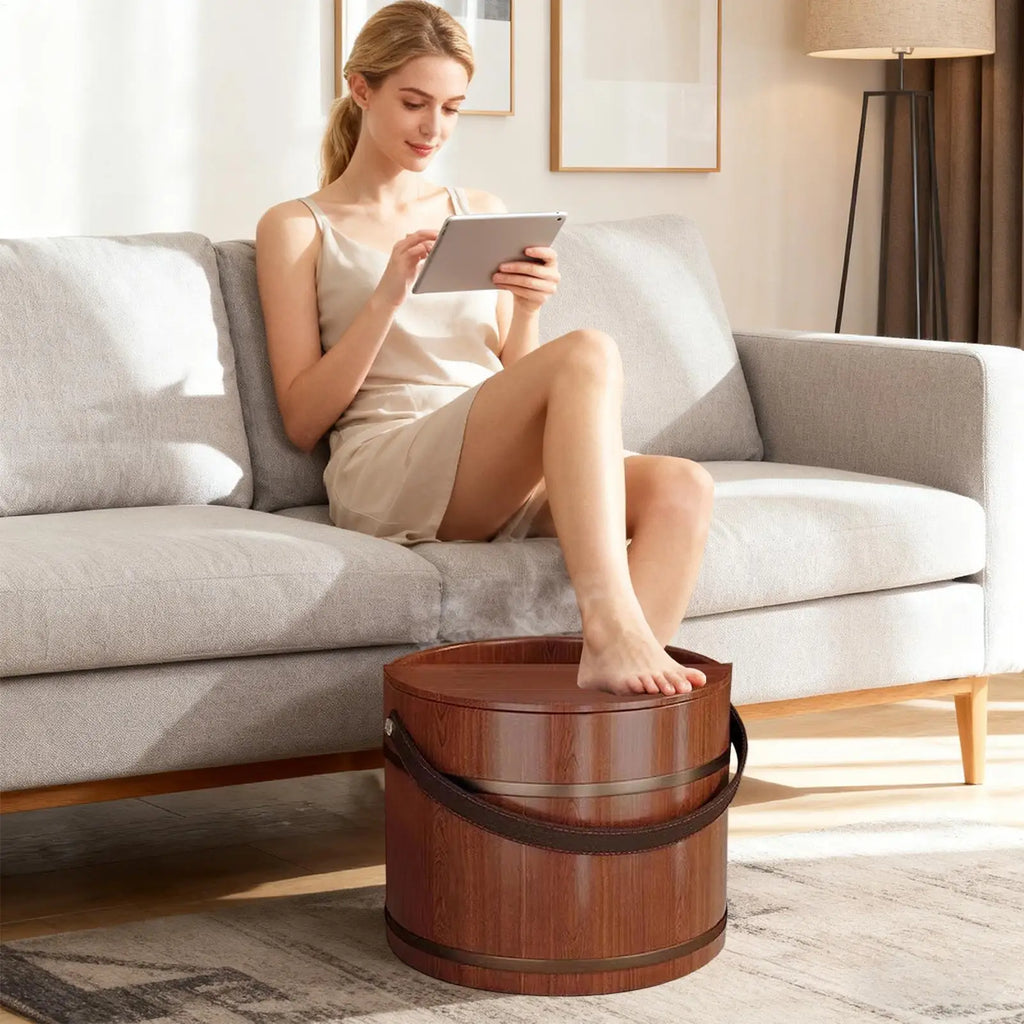 Wooden Foot Bath Tub with Lid Spa Soaking Basin for Relaxation Massage