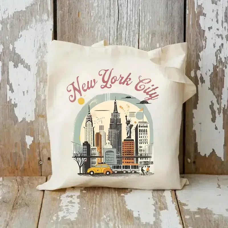 Paris & New York Canvas Tote Bag | Chic Printed Shoulder Bag for Everyday Use