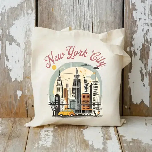 Paris & New York Canvas Tote Bag | Chic Printed Shoulder Bag for Everyday Use
