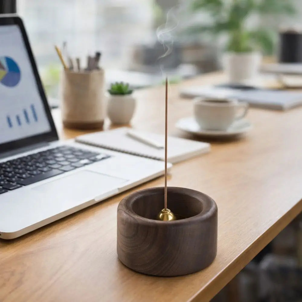 Retro Wooden Incense Holder | Round Handmade Incense Stick Burner for Meditation