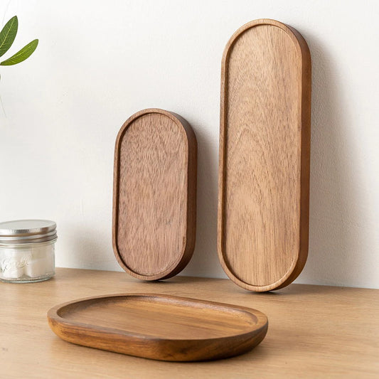 Solid Wood Food Serving Tray | Natural Wooden Tray for Kitchen, Dining & Home Décor