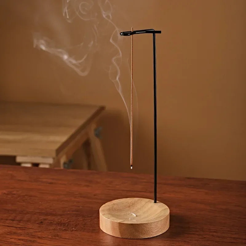 Upside Down Incense Burner | Wooden Round Incense Stick Holder & Tray