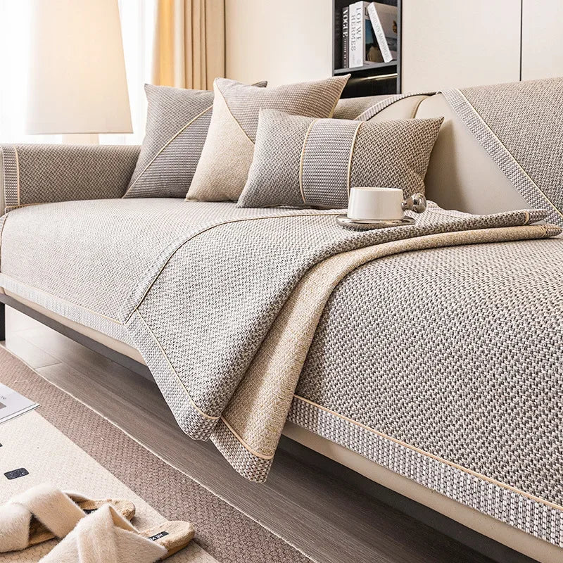 Non-Slip Linen Sofa Cover | All-Season Waterproof Couch Cushion Protector