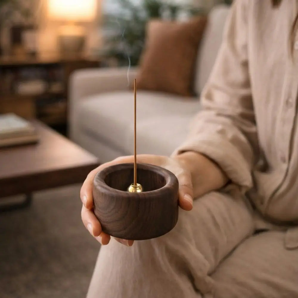 Retro Wooden Incense Holder | Round Handmade Incense Stick Burner for Meditation