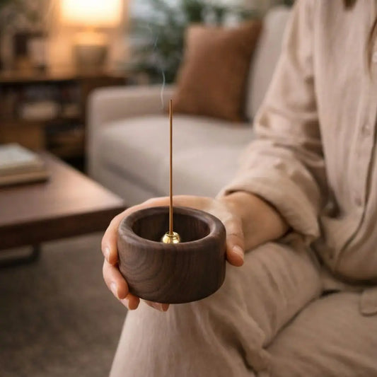 Retro Wooden Incense Holder | Round Handmade Incense Stick Burner for Meditation