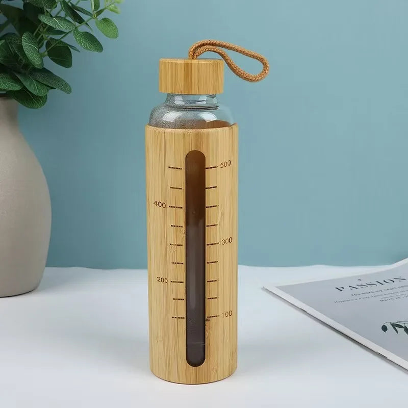 550ml Borosilicate Glass Water Bottle | Bamboo Sleeve Eco-Friendly Reusable Travel Drinkware