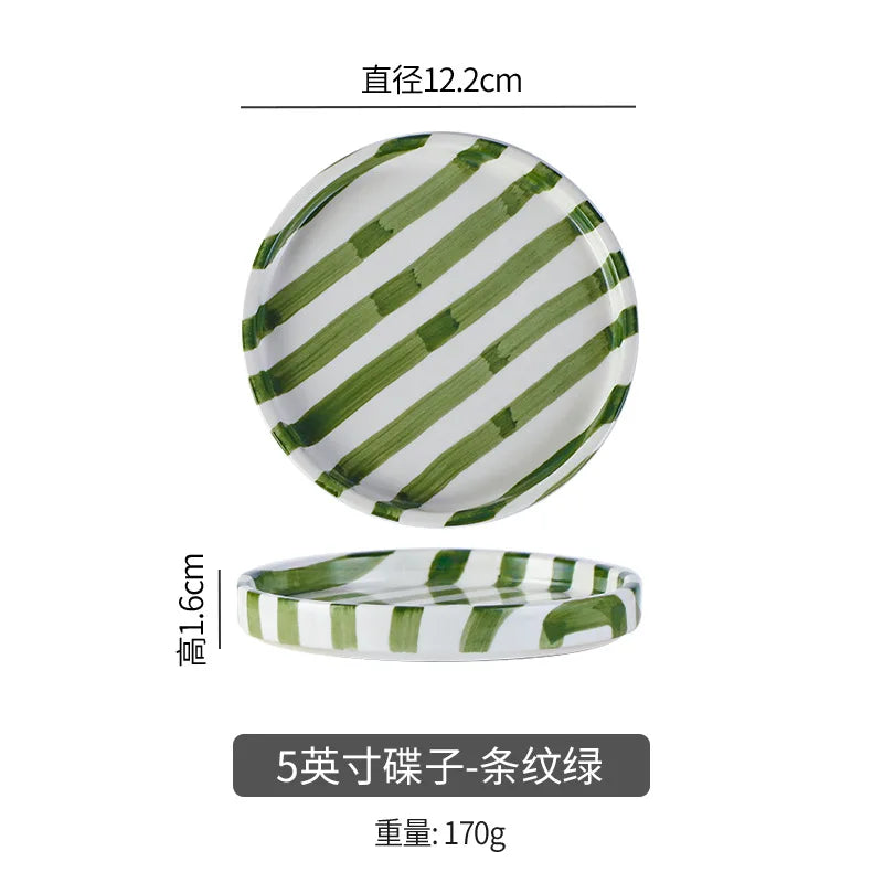Simple Striped Ceramic Teacup Hotel Café Porcelain Coffee Cup 280ml