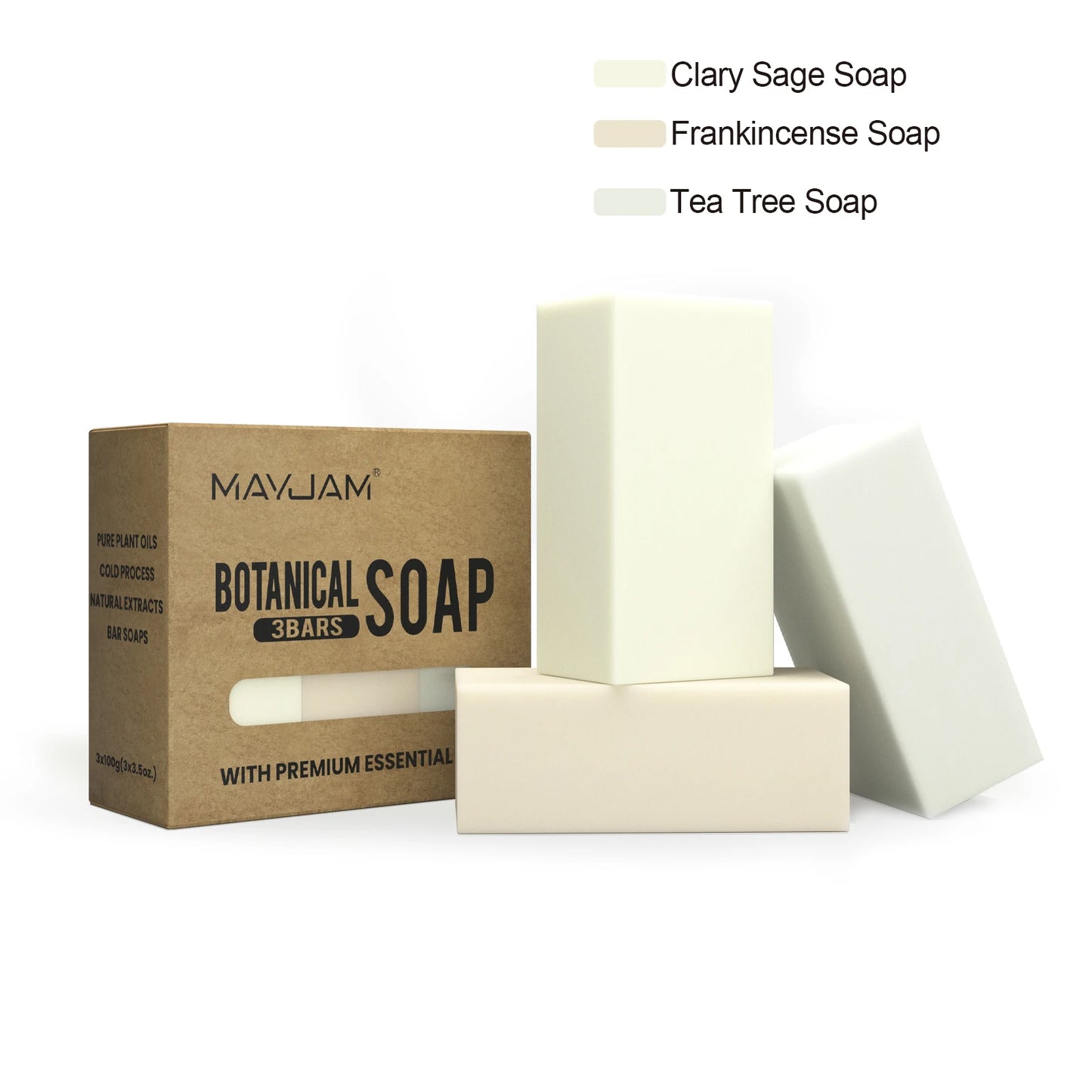 Handmade Essential Oil Soap Gift Set | 3-Pack Chamomile, Tea Tree, Lemongrass & Frankincense