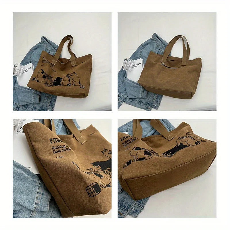 Women's Fashionable Canvas Tote Bag Spacious Durable Shoulder Bag with Zipper Closure Classic Design for Work