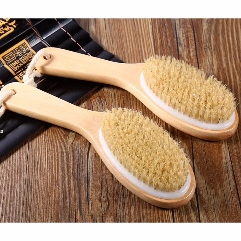 Dry Body Brush | Natural Bristle Wood Back Brush for Exfoliation, Circulation & Cellulite